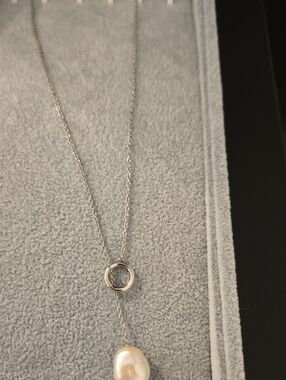 Skagen Stainless Steel Circle Pearl Drop Necklace